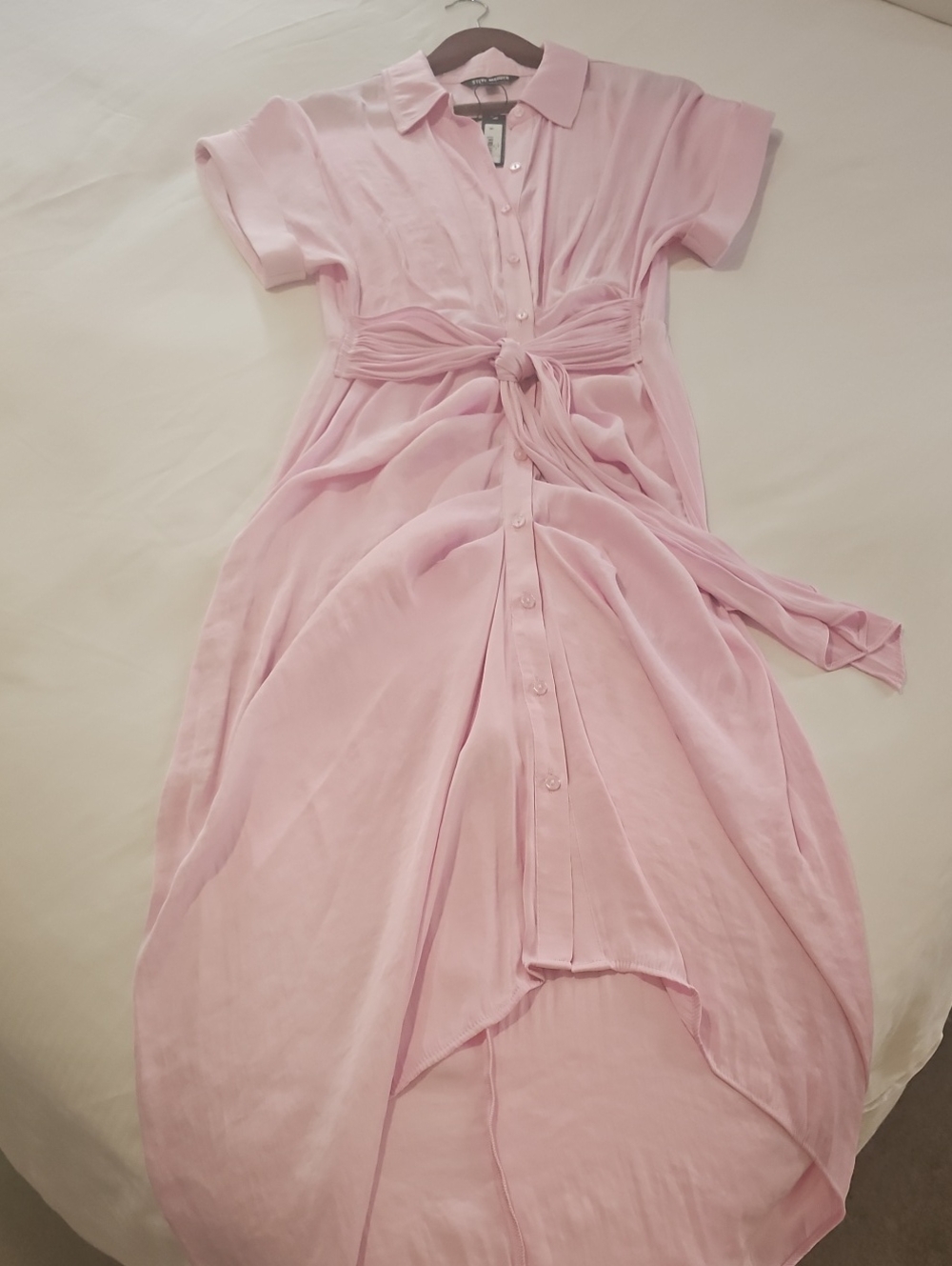 Steve Madden Light Pink Button-Front Tie-Waist High-Low Dress